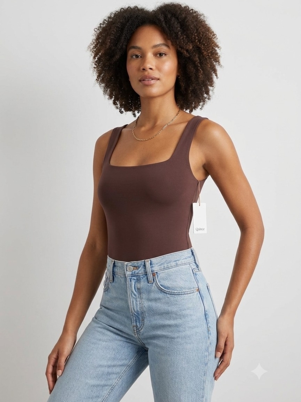 Quince Cocoa Brown Square-Neck Bodysuit